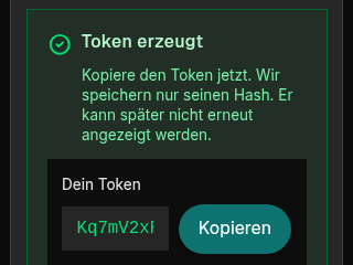Account, AI integration tab: a personal access for your own AI has been created