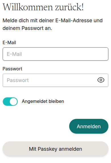 Signing in to ADze with the “Sign in with a passkey” button below email and password