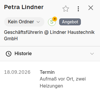 A customer's contact with the stage Offer and the latest meeting in the history
