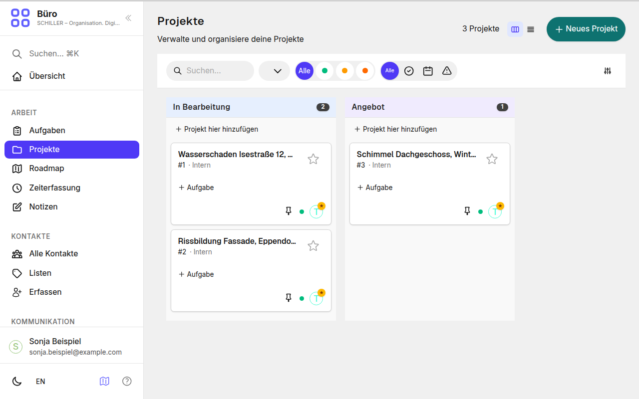 The project overview in the system.